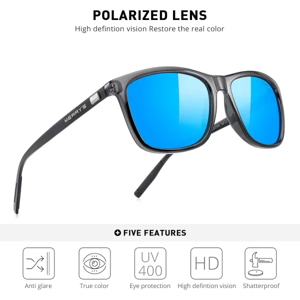 MERRYS Unisex Polarized Aluminum Sunglasses Vintage Sun Glasses For MenWomen S8286Drak Grey FrameBlue Mirror LensBlack Temples