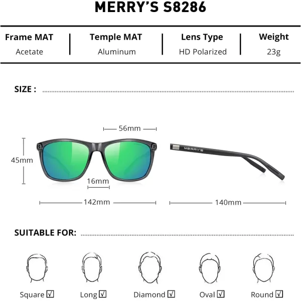 MERRYS Unisex Polarized Aluminum Sunglasses Vintage Sun Glasses For MenWomen S8286Drak Grey FrameGreen Mirror LensBlack Temples