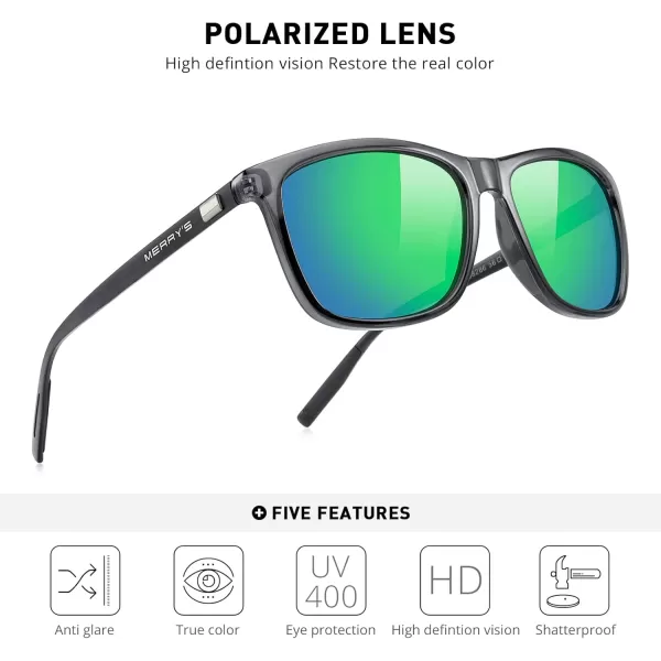 MERRYS Unisex Polarized Aluminum Sunglasses Vintage Sun Glasses For MenWomen S8286Drak Grey FrameGreen Mirror LensBlack Temples