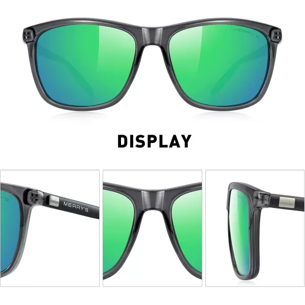 MERRYS Unisex Polarized Aluminum Sunglasses Vintage Sun Glasses For MenWomen S8286Drak Grey FrameGreen Mirror LensBlack Temples