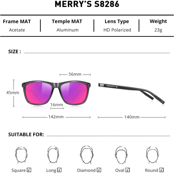 MERRYS Unisex Polarized Aluminum Sunglasses Vintage Sun Glasses For MenWomen S8286Drak Grey FrameRed Purple Mirror LensBlack Temples