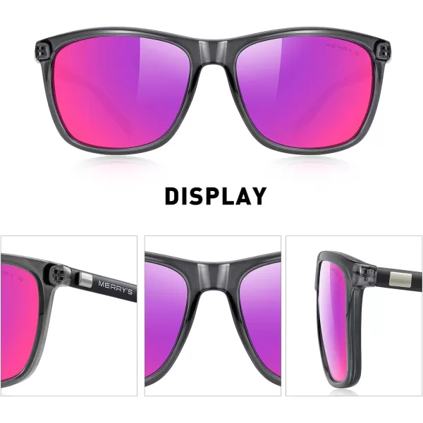 MERRYS Unisex Polarized Aluminum Sunglasses Vintage Sun Glasses For MenWomen S8286Drak Grey FrameRed Purple Mirror LensBlack Temples