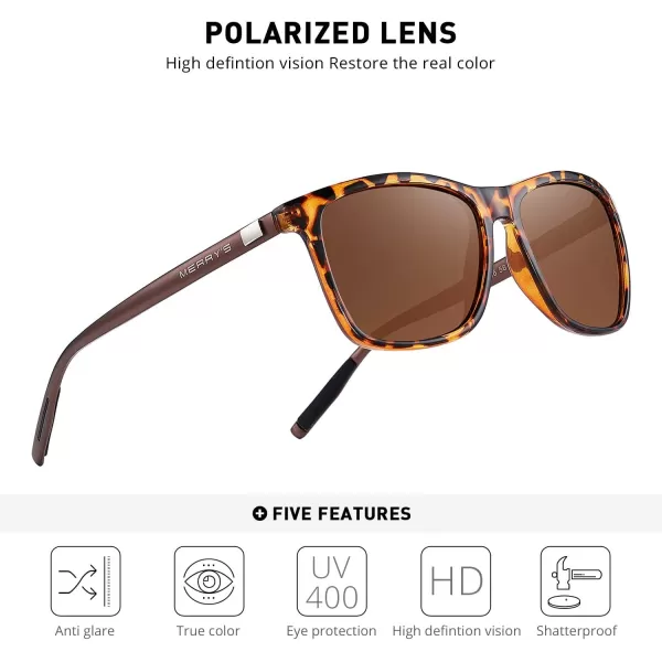 MERRYS Unisex Polarized Aluminum Sunglasses Vintage Sun Glasses For MenWomen S8286Leopard FrameBrown LensBrown Temples