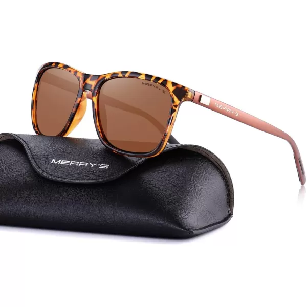 MERRYS Unisex Polarized Aluminum Sunglasses Vintage Sun Glasses For MenWomen S8286Leopard FrameBrown LensBrown Temples