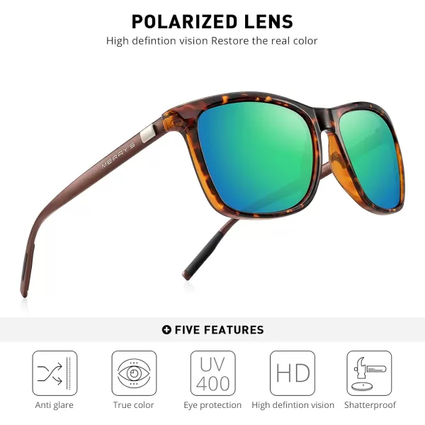 MERRYS Unisex Polarized Aluminum Sunglasses Vintage Sun Glasses For MenWomen S8286Leopard FrameGreen Mirror LensBrown Temples
