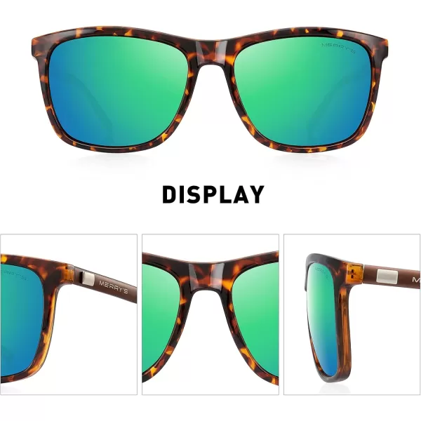 MERRYS Unisex Polarized Aluminum Sunglasses Vintage Sun Glasses For MenWomen S8286Leopard FrameGreen Mirror LensBrown Temples