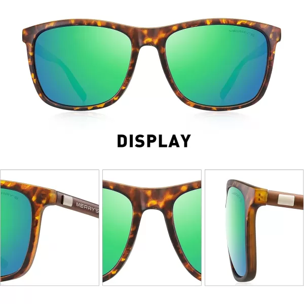 MERRYS Unisex Polarized Aluminum Sunglasses Vintage Sun Glasses For MenWomen S8286Matte Leopard FrameGreen Mirror LensBrown Temples