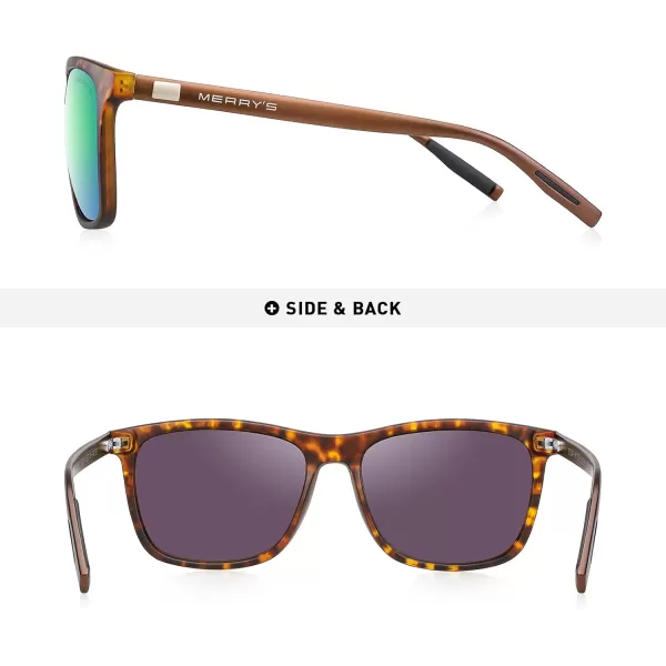 MERRYS Unisex Polarized Aluminum Sunglasses Vintage Sun Glasses For MenWomen S8286Matte Leopard FrameGreen Mirror LensBrown Temples