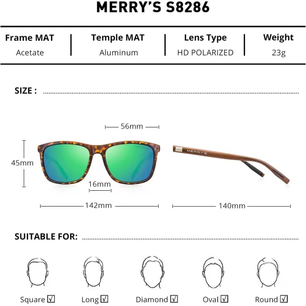 MERRYS Unisex Polarized Aluminum Sunglasses Vintage Sun Glasses For MenWomen S8286Matte Leopard FrameGreen Mirror LensBrown Temples