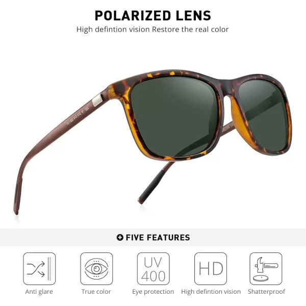 MERRYS Unisex Polarized Aluminum Sunglasses Vintage Sun Glasses For MenWomen S8286Matte LeopardG15 LensBrown Temples
