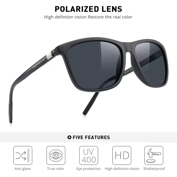 MERRYS Unisex Polarized Aluminum Sunglasses Vintage Sun Glasses For MenWomen S8286Rubber Black FrameBlack LensBlack Temples