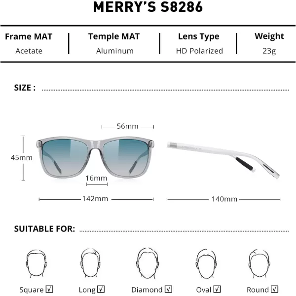 MERRYS Unisex Polarized Aluminum Sunglasses Vintage Sun Glasses For MenWomen S8286Tra Gray FrameGreen Gradient LensSilver Temples