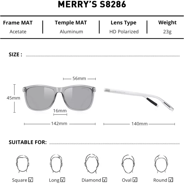 MERRYS Unisex Polarized Aluminum Sunglasses Vintage Sun Glasses For MenWomen S8286Tra Gray FrameSilver Mirror LensSilver Temples