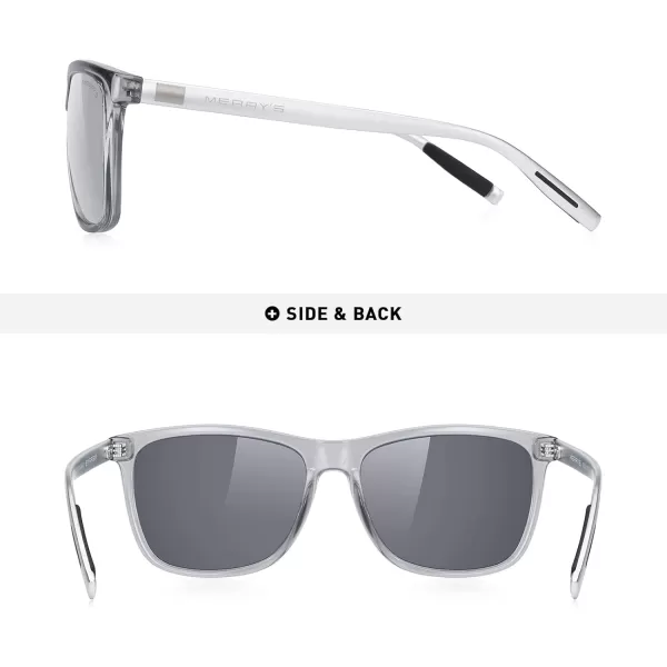 MERRYS Unisex Polarized Aluminum Sunglasses Vintage Sun Glasses For MenWomen S8286Tra Gray FrameSilver Mirror LensSilver Temples