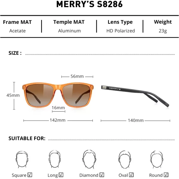 MERRYS Unisex Polarized Aluminum Sunglasses Vintage Sun Glasses For MenWomen S8286Tra Orange FrameBrown Gradient LensBlack Temples