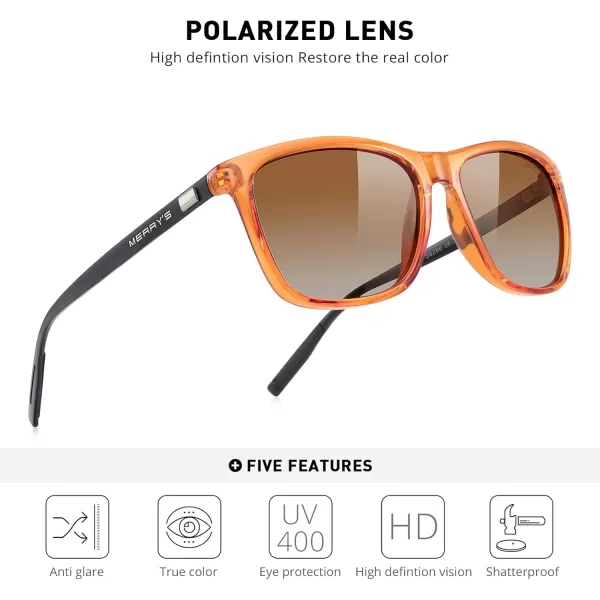 MERRYS Unisex Polarized Aluminum Sunglasses Vintage Sun Glasses For MenWomen S8286Tra Orange FrameBrown Gradient LensBlack Temples