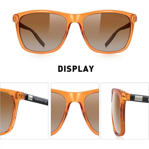 MERRYS Unisex Polarized Aluminum Sunglasses Vintage Sun Glasses For MenWomen S8286Tra Orange FrameBrown Gradient LensBlack Temples