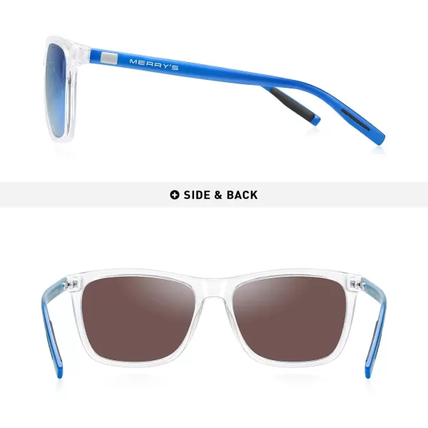 MERRYS Unisex Polarized Aluminum Sunglasses Vintage Sun Glasses For MenWomen S8286Transparent FrameBlue Mirror LensBlue Temples