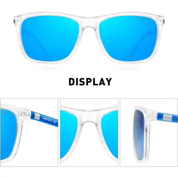 MERRYS Unisex Polarized Aluminum Sunglasses Vintage Sun Glasses For MenWomen S8286Transparent FrameBlue Mirror LensBlue Temples