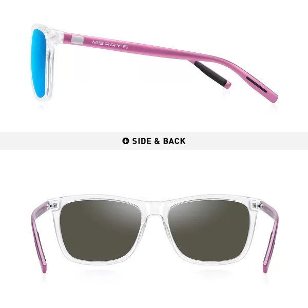 MERRYS Unisex Polarized Aluminum Sunglasses Vintage Sun Glasses For MenWomen S8286Transparent FrameBlue Mirror LensPink Temples