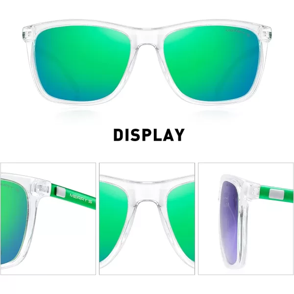 MERRYS Unisex Polarized Aluminum Sunglasses Vintage Sun Glasses For MenWomen S8286Transparent FrameGreen Mirror LensGreen Temples