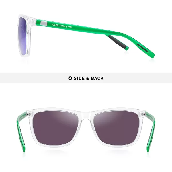 MERRYS Unisex Polarized Aluminum Sunglasses Vintage Sun Glasses For MenWomen S8286Transparent FrameGreen Mirror LensGreen Temples
