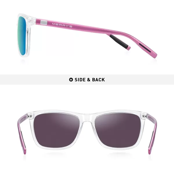 MERRYS Unisex Polarized Aluminum Sunglasses Vintage Sun Glasses For MenWomen S8286Transparent FrameGreen Mirror LensPink Temples