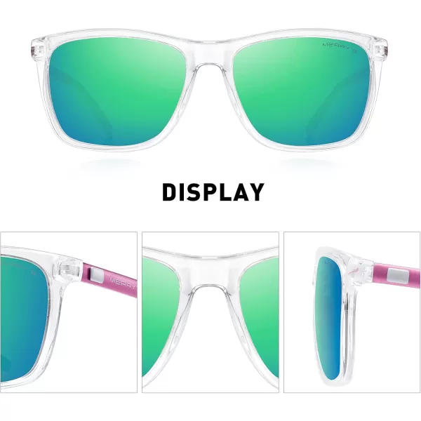 MERRYS Unisex Polarized Aluminum Sunglasses Vintage Sun Glasses For MenWomen S8286Transparent FrameGreen Mirror LensPink Temples