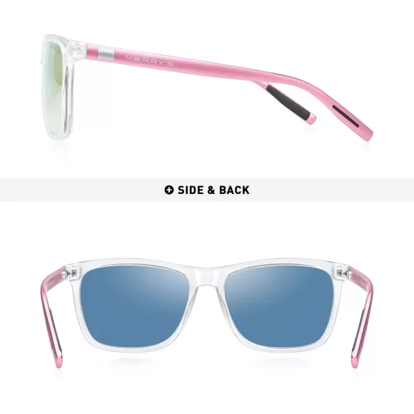 MERRYS Unisex Polarized Aluminum Sunglasses Vintage Sun Glasses For MenWomen S8286Transparent FramePink Mirror LensPink Temples