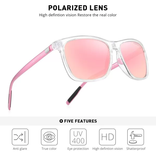 MERRYS Unisex Polarized Aluminum Sunglasses Vintage Sun Glasses For MenWomen S8286Transparent FramePink Mirror LensPink Temples