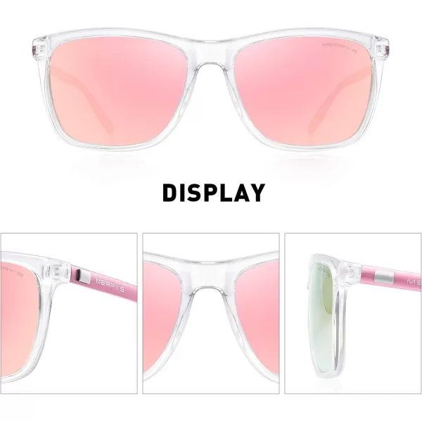 MERRYS Unisex Polarized Aluminum Sunglasses Vintage Sun Glasses For MenWomen S8286Transparent FramePink Mirror LensPink Temples