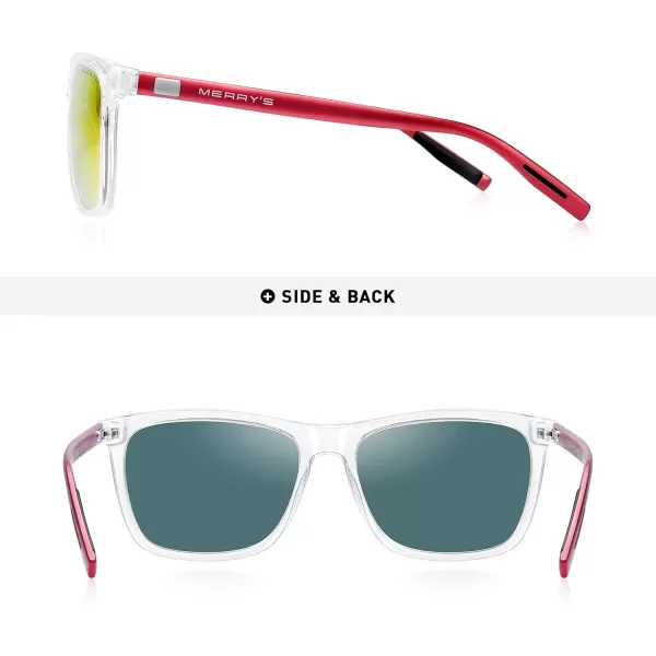 MERRYS Unisex Polarized Aluminum Sunglasses Vintage Sun Glasses For MenWomen S8286Transparent FrameRed Mirror LensRed Temples