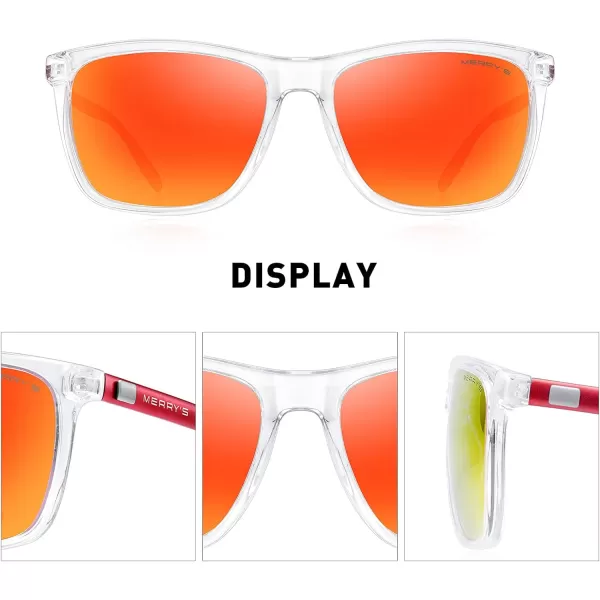 MERRYS Unisex Polarized Aluminum Sunglasses Vintage Sun Glasses For MenWomen S8286Transparent FrameRed Mirror LensRed Temples