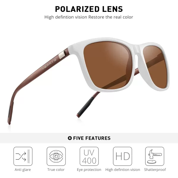 MERRYS Unisex Polarized Aluminum Sunglasses Vintage Sun Glasses For MenWomen S8286White FrameBrown LensBrown Temples
