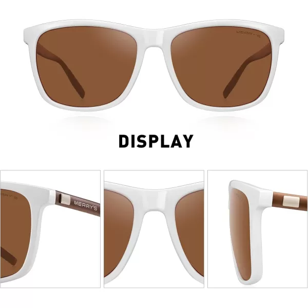 MERRYS Unisex Polarized Aluminum Sunglasses Vintage Sun Glasses For MenWomen S8286White FrameBrown LensBrown Temples