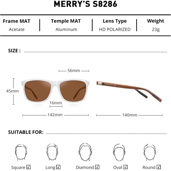 MERRYS Unisex Polarized Aluminum Sunglasses Vintage Sun Glasses For MenWomen S8286White FrameBrown LensBrown Temples