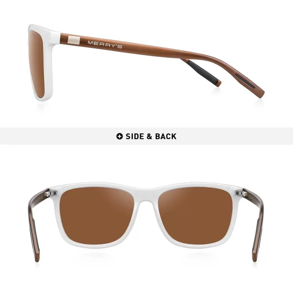 MERRYS Unisex Polarized Aluminum Sunglasses Vintage Sun Glasses For MenWomen S8286White FrameBrown LensBrown Temples