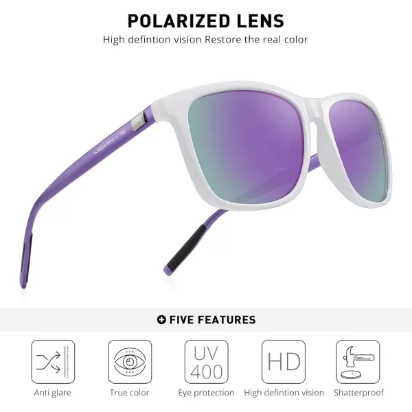MERRYS Unisex Polarized Aluminum Sunglasses Vintage Sun Glasses For MenWomen S8286White FramePurple Mirror LensPurple Temples