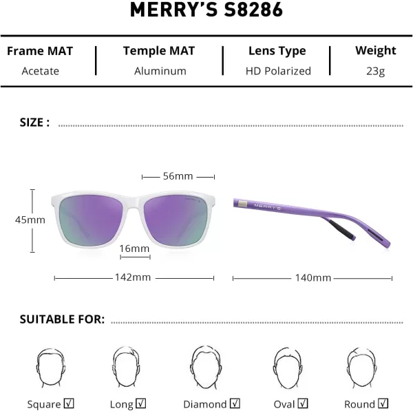 MERRYS Unisex Polarized Aluminum Sunglasses Vintage Sun Glasses For MenWomen S8286White FramePurple Mirror LensPurple Temples
