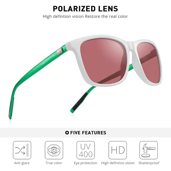 MERRYS Unisex Polarized Aluminum Sunglasses Vintage Sun Glasses For MenWomen S8286White FrameRed LensGreen Temples