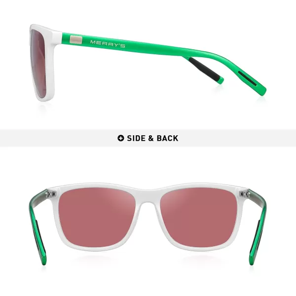 MERRYS Unisex Polarized Aluminum Sunglasses Vintage Sun Glasses For MenWomen S8286White FrameRed LensGreen Temples