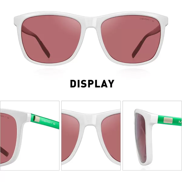 MERRYS Unisex Polarized Aluminum Sunglasses Vintage Sun Glasses For MenWomen S8286White FrameRed LensGreen Temples