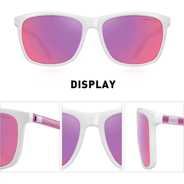 MERRYS Unisex Polarized Aluminum Sunglasses Vintage Sun Glasses For MenWomen S8286White FrameRed Purple Mirror LensPink Temples
