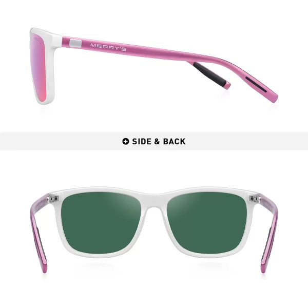 MERRYS Unisex Polarized Aluminum Sunglasses Vintage Sun Glasses For MenWomen S8286White FrameRed Purple Mirror LensPink Temples