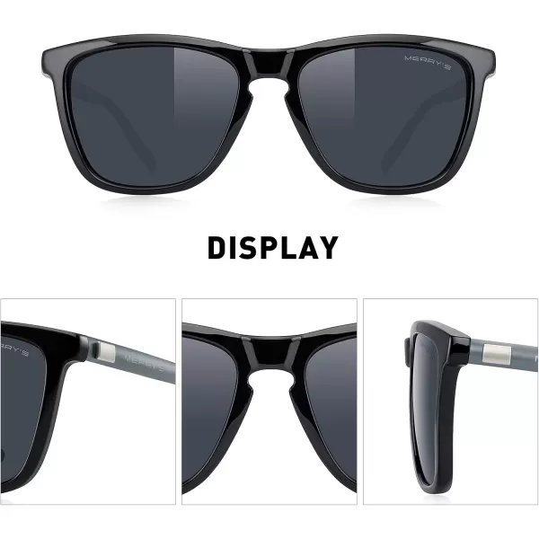 MERRYS Unisex Polarized Sunglasses for Women Men Classic Retro Designer Style Aluminum LegsBlack FrameBlack LensGray Temples