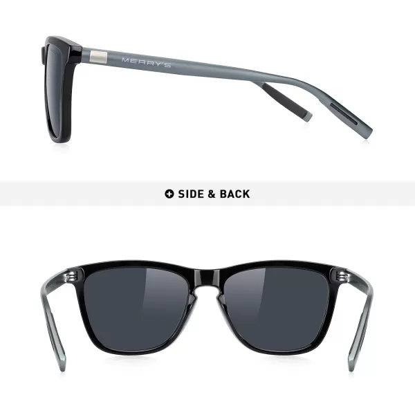 MERRYS Unisex Polarized Sunglasses for Women Men Classic Retro Designer Style Aluminum LegsBlack FrameBlack LensGray Temples