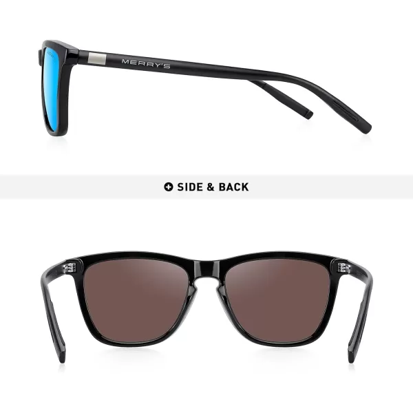 MERRYS Unisex Polarized Sunglasses for Women Men Classic Retro Designer Style Aluminum LegsBlack FrameBlue Mirror LensBlack Temples