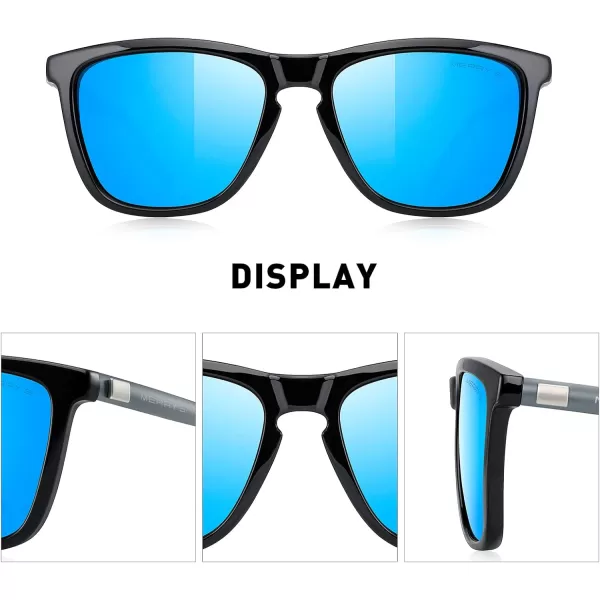 MERRYS Unisex Polarized Sunglasses for Women Men Classic Retro Designer Style Aluminum LegsBlack FrameBlue Mirror LensGray Temples