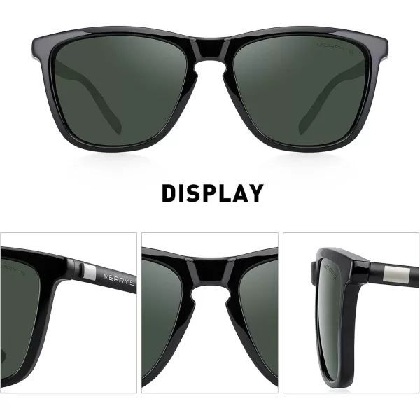 MERRYS Unisex Polarized Sunglasses for Women Men Classic Retro Designer Style Aluminum LegsBlack FrameG15 LensBlack Temples