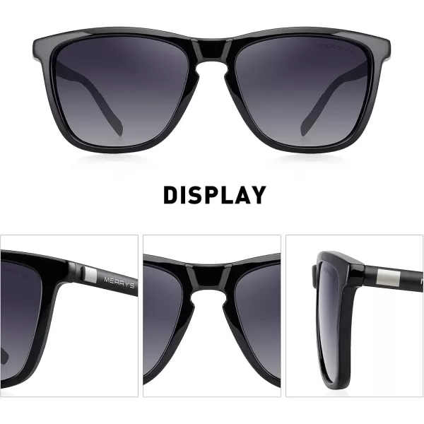 MERRYS Unisex Polarized Sunglasses for Women Men Classic Retro Designer Style Aluminum LegsBlack FrameGray Gradient LensBlack Temples